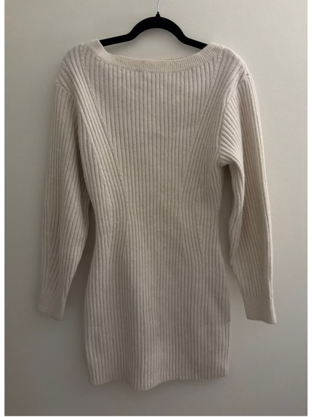 Women's H&M Cream Ribbed Knit Mini Dress S